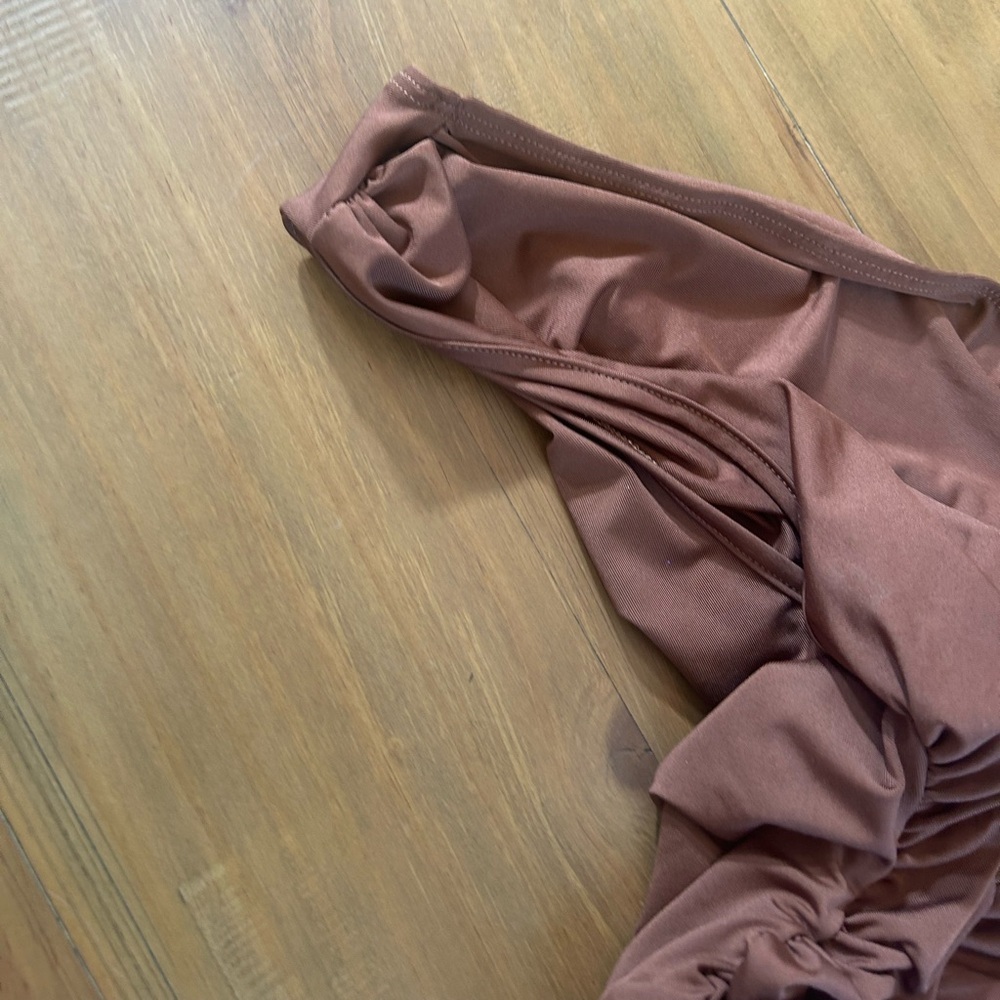 Chic One-Shoulder Brown Dress - Picture 6 of 11
